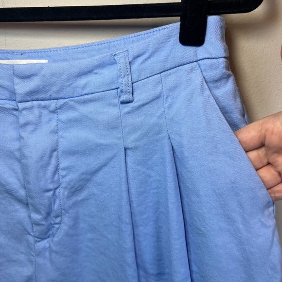 Anthropologie Maeve The Avery Pleated Trouser Shorts Blue  Linen Blend Bermuda 8 - Picture 3 of 11
